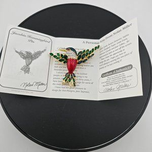 Enameled Hummingbird Figural Brooch With Crystal Wings By Nolan Miller